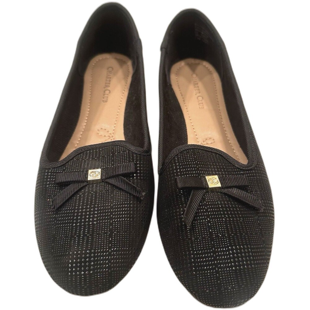 Charter Club Kimii Deconstructed Loafers 7.5M Textured Synthetic Bow Black